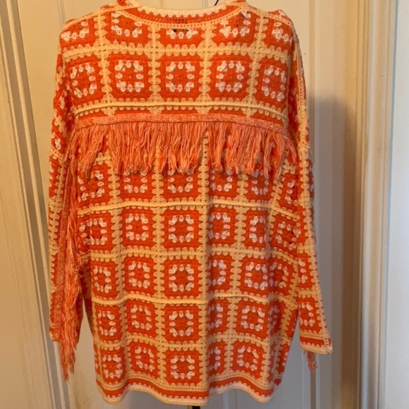 🍊🍊🍊BOGOHO🍊🍊🍊Orange and Cream Crochet Cardigan Sweater and White Top-2fer - Picture 5 of 9